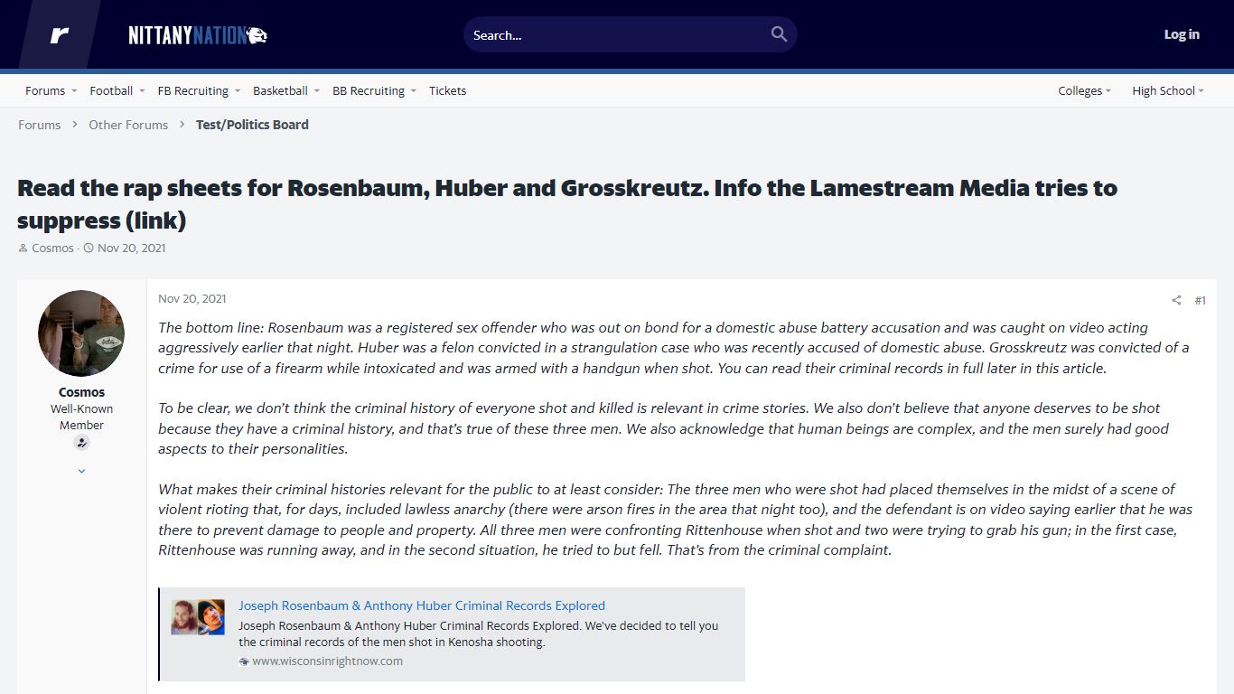 Read the rap sheets for Rosenbaum, Huber and Grosskreutz. Info the ...